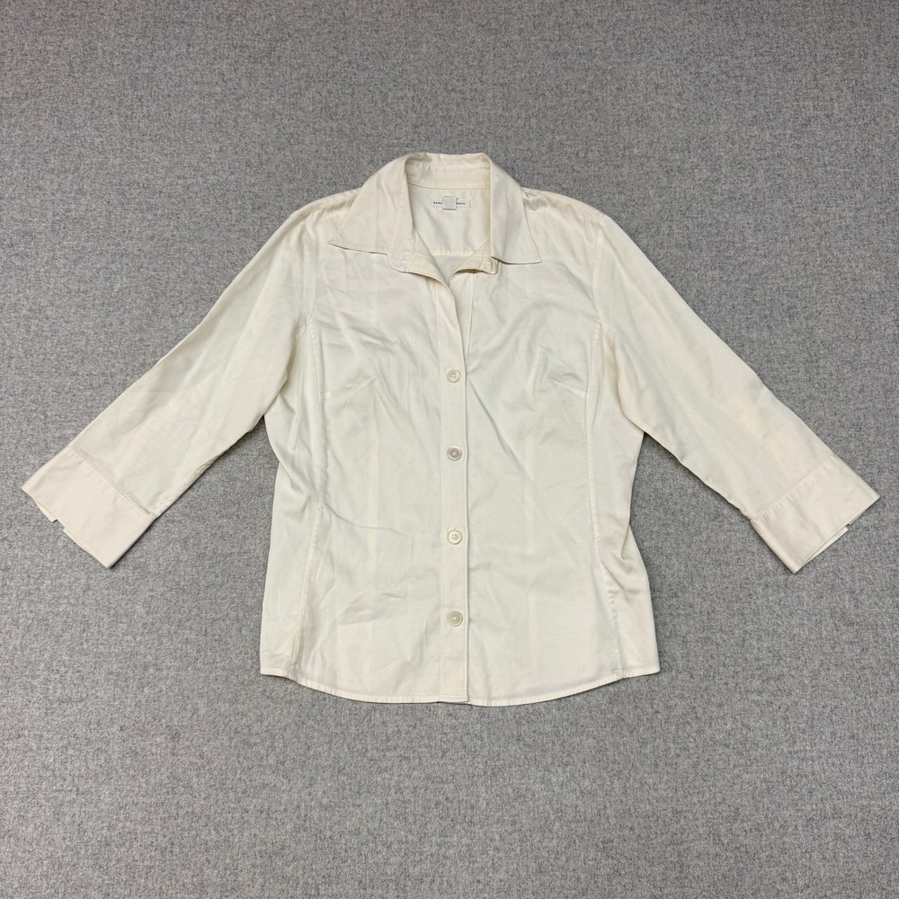 Banana Republic Button Down Shirt Size L Cream Stretch 3/4 Sleeve Career Blouse